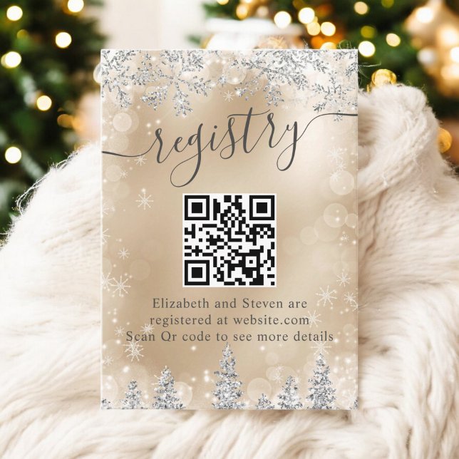 Winter Gold Wonderland Bridal Shower QR Registry Enclosure Card (Winter Gold Wonderland Bridal Shower QR Registry Enclosure Card)