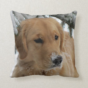 Winter Golden Retriever Throw Pillow