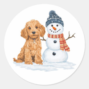 Winter Goldendoodle Dog Cute Snowman Classic Round Sticker