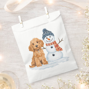 Winter Goldendoodle Dog Cute Snowman Favor Bag