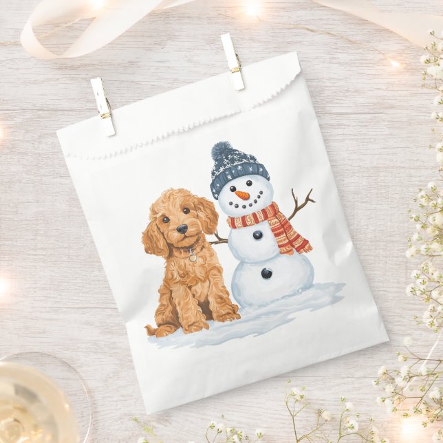 Winter Goldendoodle Dog Cute Snowman Favor Bag (Clipped)