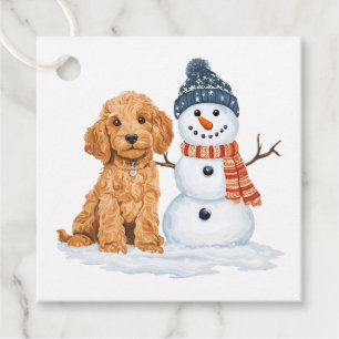 Winter Goldendoodle Dog Cute Snowman Favor Tags