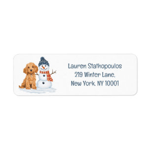Winter Goldendoodle Dog Cute Snowman Label