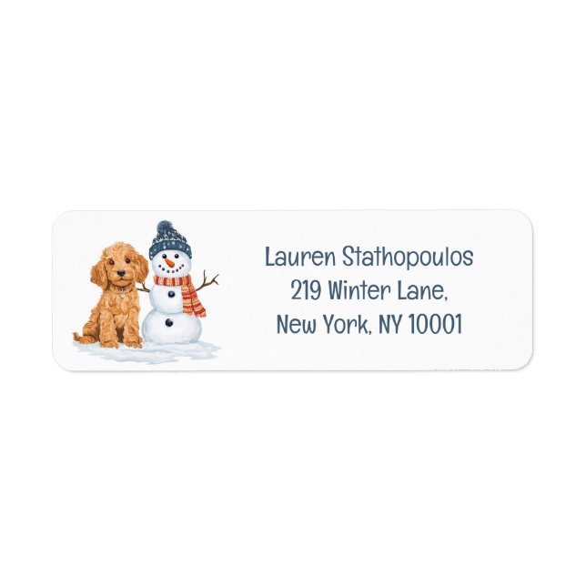 Winter Goldendoodle Dog Cute Snowman Label (Front)
