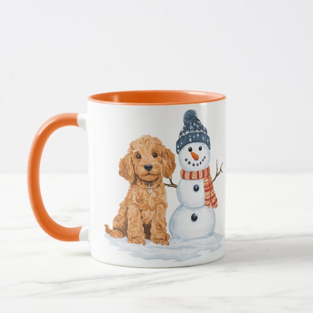 Winter Goldendoodle Dog Cute Snowman Mug (Left)