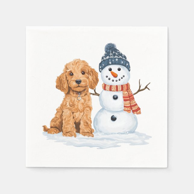 Winter Goldendoodle Dog Cute Snowman Napkins (Front)