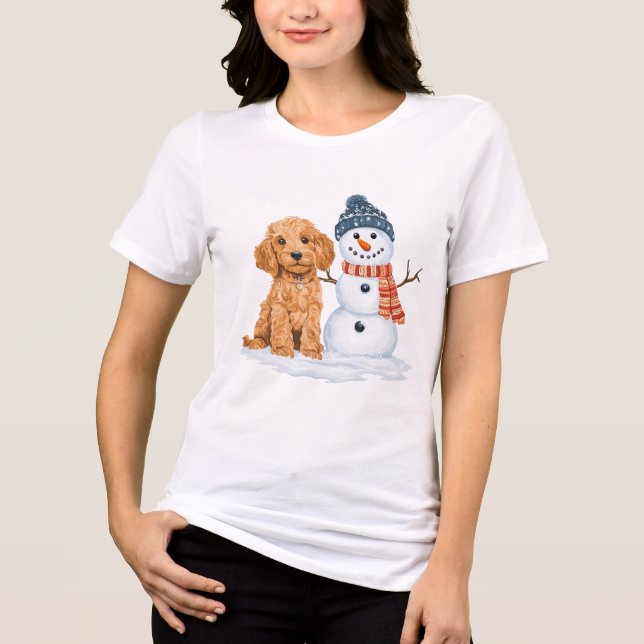 Winter Goldendoodle Dog Cute Snowman Tri-Blend Shirt (Front)