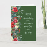 Winter Grandson and His Wife Anniversary Card<br><div class="desc">Happy wedding anniversary card for grandson and his wife with winter rustic watercolor flowers in dark green,  and heartfelt verse.</div>