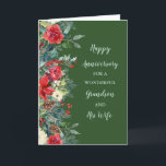 Winter Grandson and His Wife Anniversary Card<br><div class="desc">Happy wedding anniversary card for grandson and his wife with winter rustic watercolor flowers in dark green,  and heartfelt verse.</div>