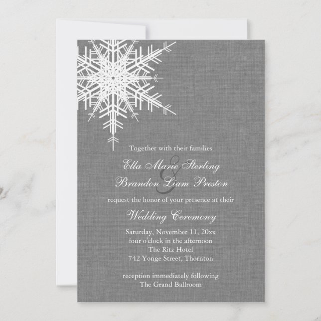 Winter Gray Burlap Wedding Invitation (Front)