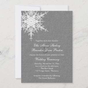 Winter Gray Burlap Wedding Invitation