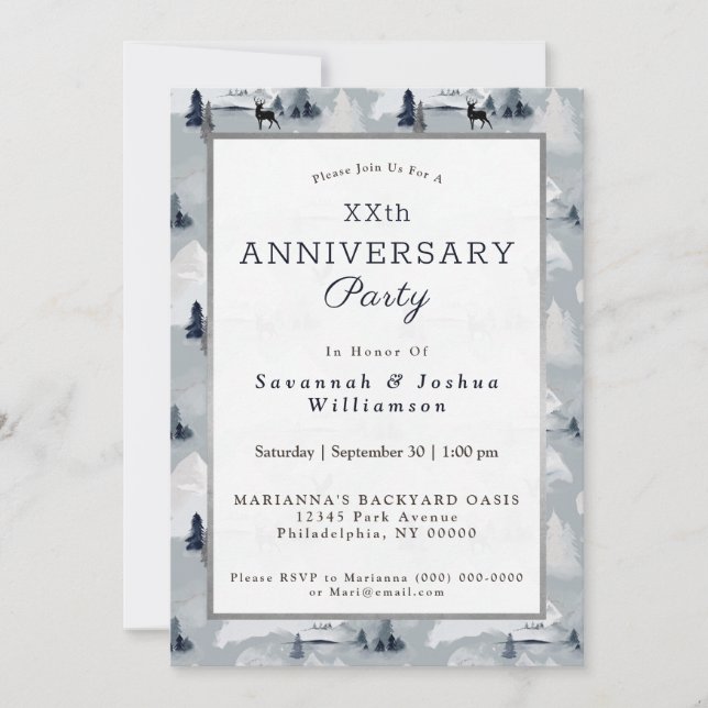 Winter Gray Deer Landscape Anniversary Invitation (Front)