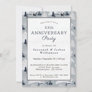 Winter Gray Deer Landscape Anniversary Invitation