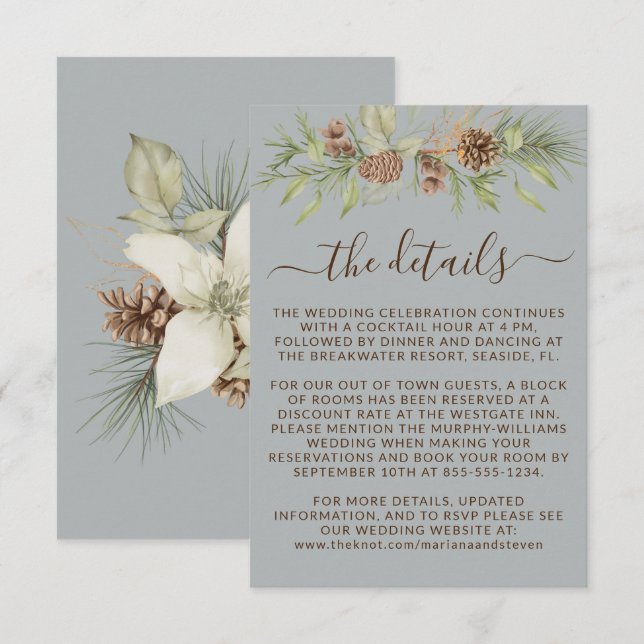 Winter Gray Details RSVP Website Wedding Enclosure Card (Front/Back)