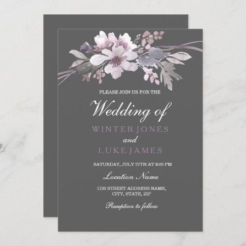 Winter Gray Elegant Floral Wedding Invitation