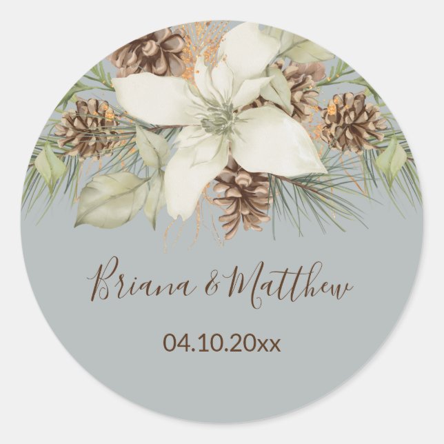 Winter Gray Elegant Script Wedding Envelope Seal (Front)