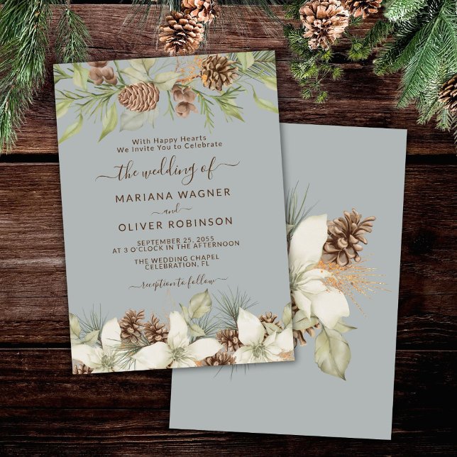 Winter Gray Elegant Script Wedding Invitation (Creator Uploaded)