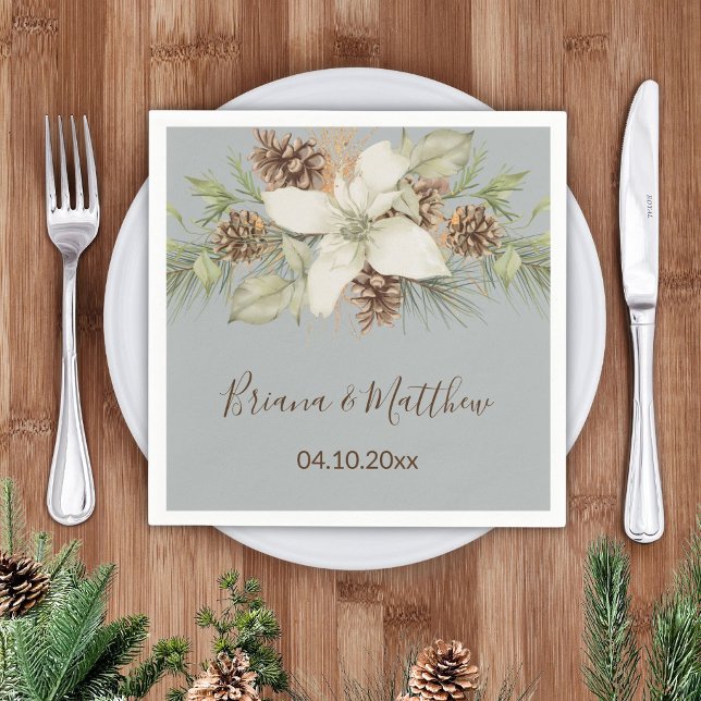 Winter Gray Elegant Script Wedding Napkins (Creator Uploaded)