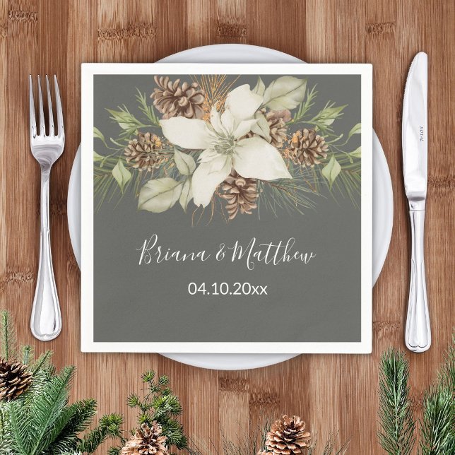 Winter Gray Elegant Script Wedding Napkins (Creator Uploaded)