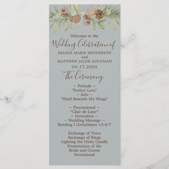 Winter Gray Elegant Script Wedding Program (Front)