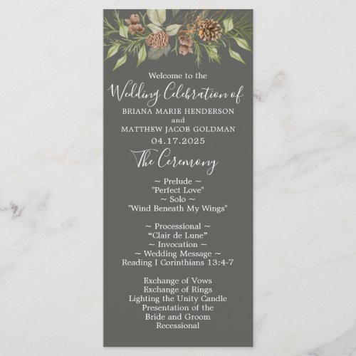 Winter Gray Elegant Script Wedding Program