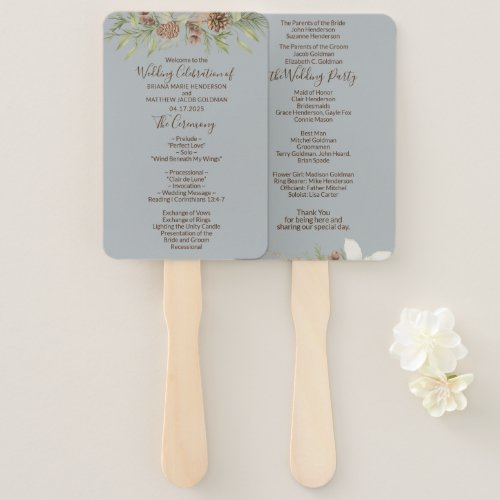 Winter Gray Elegant Script Wedding Program Hand Fan