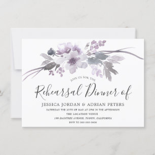 Winter Gray Floral Watercolor Rehearsal Dinner Invitation