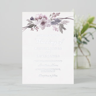 Winter Gray Floral Watercolor Wedding Silver Foil Invitation