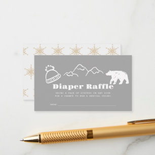 Winter Gray Hand-Drawn Baby Diaper Raffle Ticket Enclosure Card
