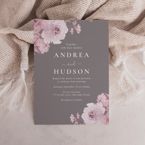 Winter Gray  Mauve Dusty Rose Wedding Invitation