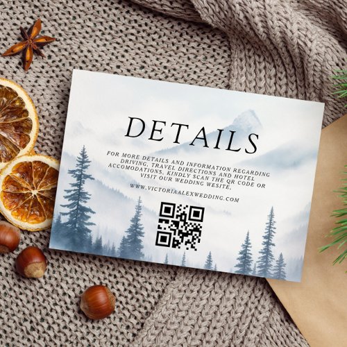 Winter Gray Mountains Qr Code Wedding Details Enclosure Card