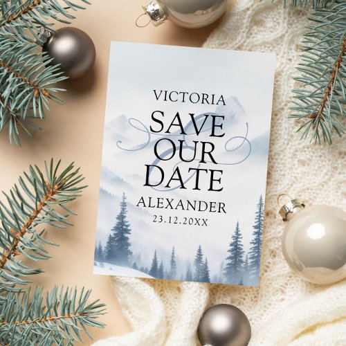 Winter Gray Mountains Qr Code Wedding Save The Date