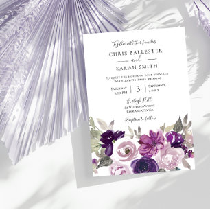 Winter Gray: Purple Lavender Floral Wedding Invitation