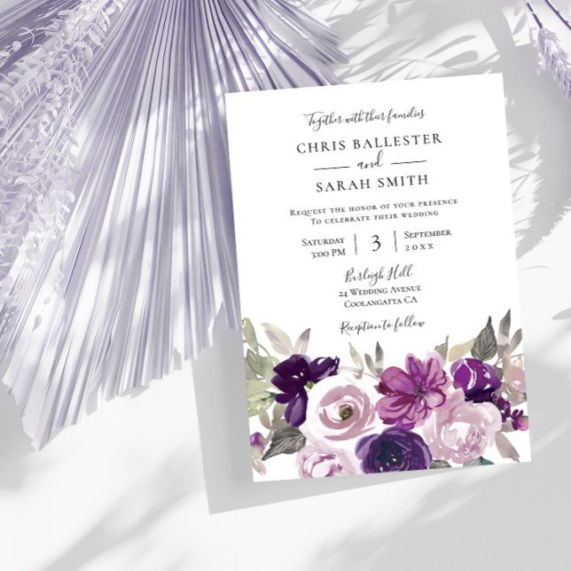 Winter Gray: Purple Lavender Floral Wedding Invitation (Creator Uploaded)