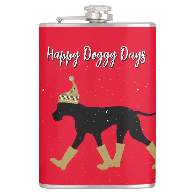Winter Great Dane and Text Flask (Front)