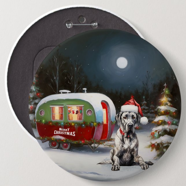 Winter Great Dane Caravan Christmas Adventure Button (Front & Back)