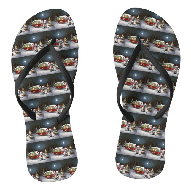Winter Great Dane Caravan Christmas Adventure Flip Flops (Footbed)
