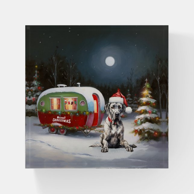Winter Great Dane Caravan Christmas Adventure Paperweight (Front)