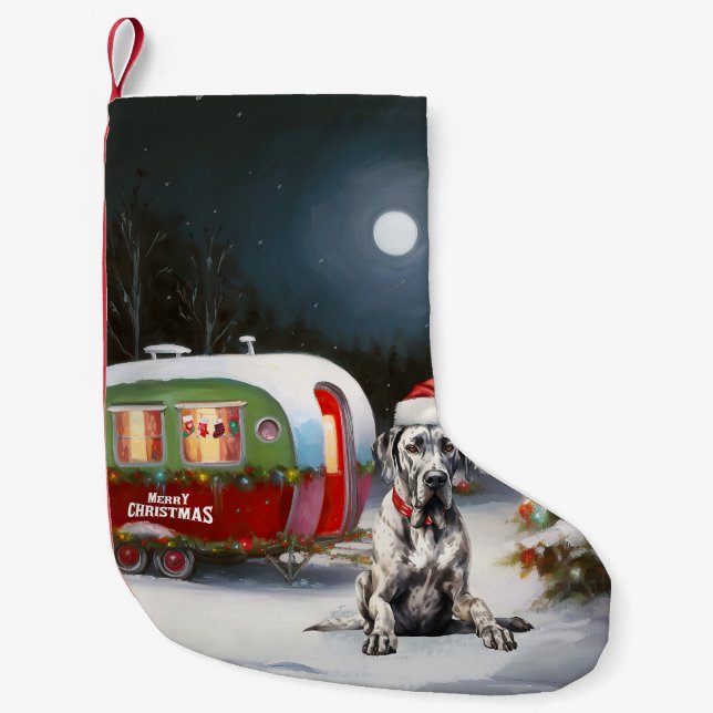 Winter Great Dane Caravan Christmas Adventure Small Christmas Stocking (Front)