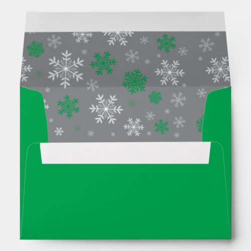 Winter Green and Gray Snowflake Pattern Envelope