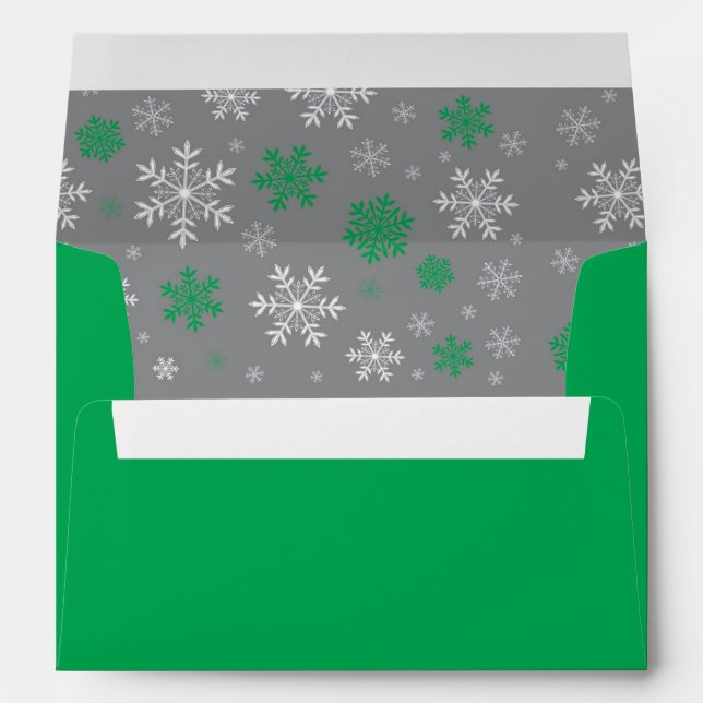 Winter Green and Gray Snowflake Pattern Envelope (Back (Bottom))