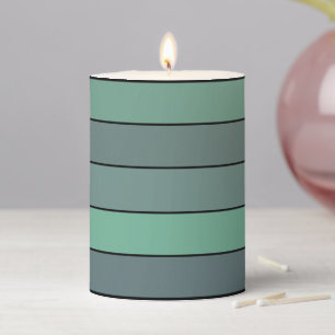 Winter Green And Gray Stripes On Watercolor Paper Pillar Candle