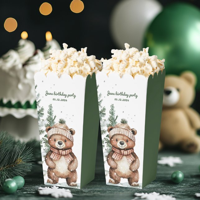 Winter Green Bear Birthday Party Woodland Favor Boxes (Creator Uploaded)