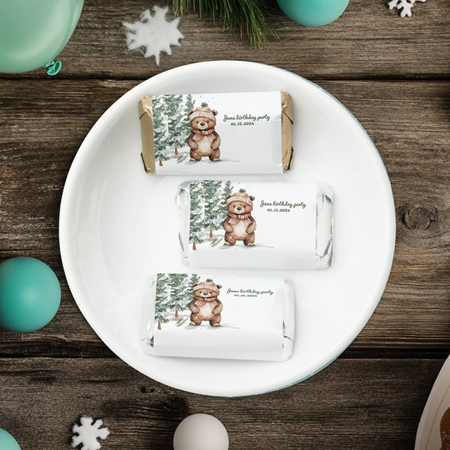 Winter Green Bear Birthday Party Woodland Hershey's Miniatures (Creator Uploaded)