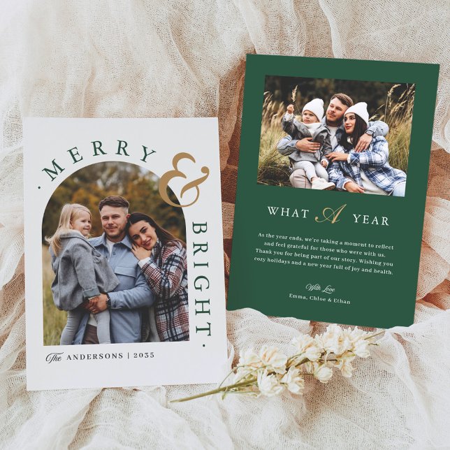 Winter Green Charm Merry & Bright Arch Photo Holiday Card (Creator Uploaded)