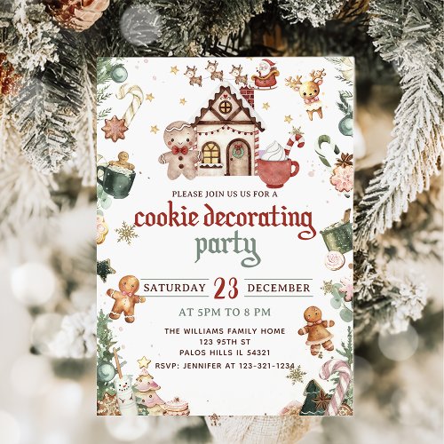 Winter Green Christmas cookie decorating party Invitation