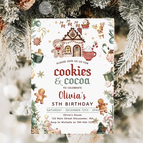 Winter Green Christmas Cookies and Cocoa Birthday Invitation
