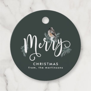 Winter Green Christmas with Cozy Bird Holiday Favor Tags