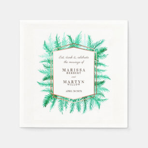 Winter green evergreen foliage watercolor wedding napkins
