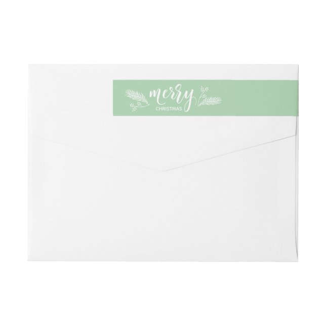Winter Green Holly and Pine Merry Christmas Wrap Around Label (Back)